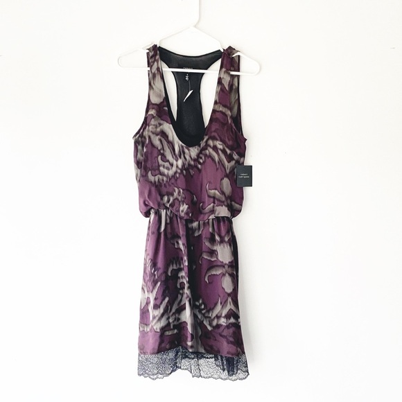 Robert Rodriguez Scoop Neck Silk Shift Dress Multi Color Graphic Print Lace Trim - Picture 11 of 15